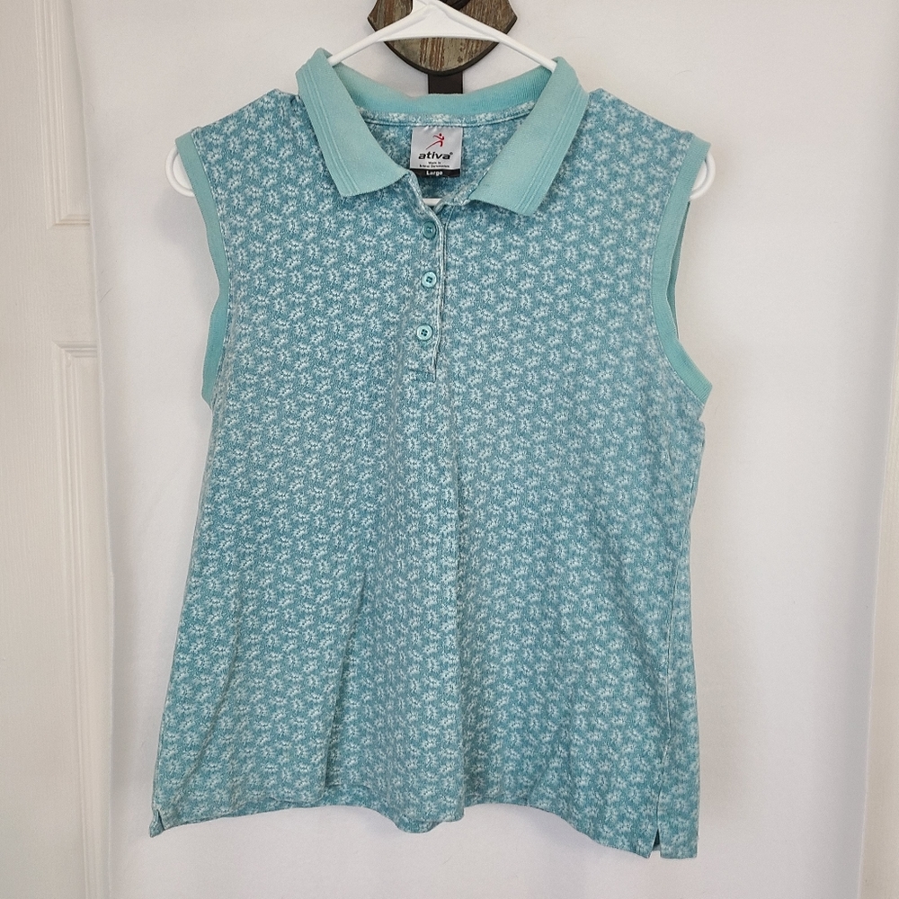 (1005) Ativa Woman's Activewear Workout Shirt, Size: Large Color: Seafoam Green